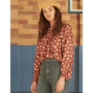 The Great Blouse Medium The Shepherd Top Silk Floral Puff Sleeve Boho Peasant